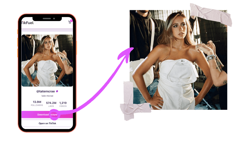 A TikTok profile picture shown small inside the app, beside the same photo downloaded at full size